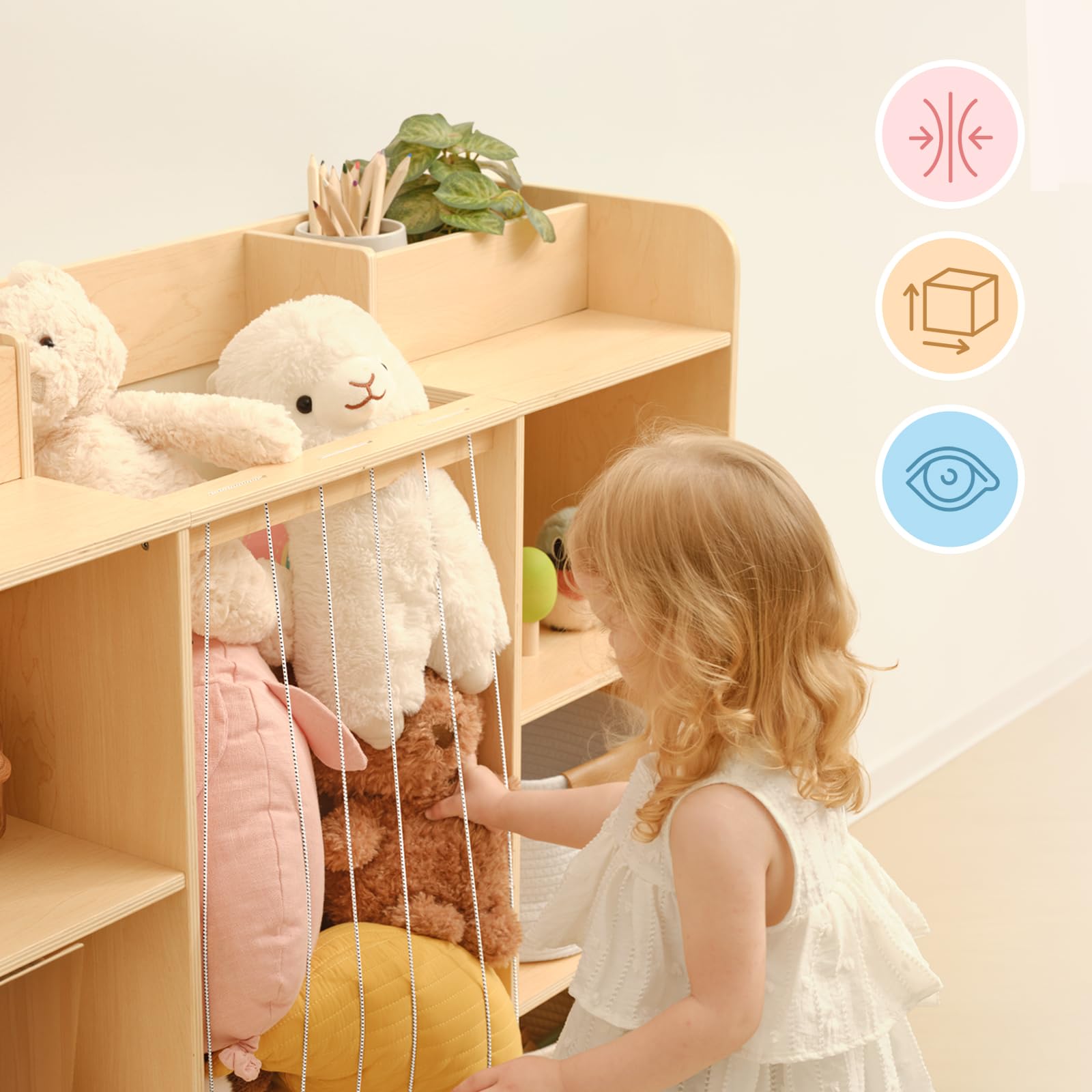 OOOK Rangement pour Animaux en Peluche, Organisateur à 3 étagères cubiques, étagère à Livres et Jouets pour Salle de Jeu, crèche et Maternelle