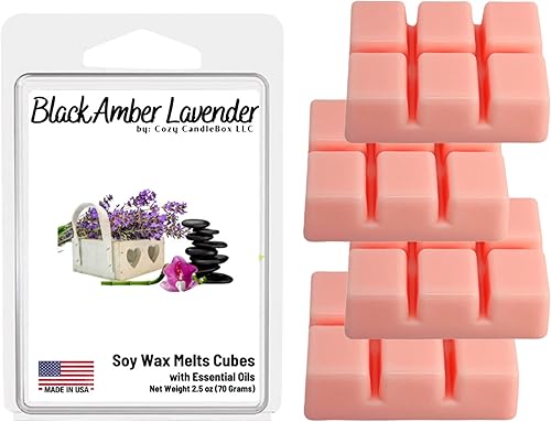 Cera de soja para derretir  Fabricado en Estados Unidos  Acogedor ámbar negro y lavanda francesa Delights cubos de cera de soja  4 paquetes  10
