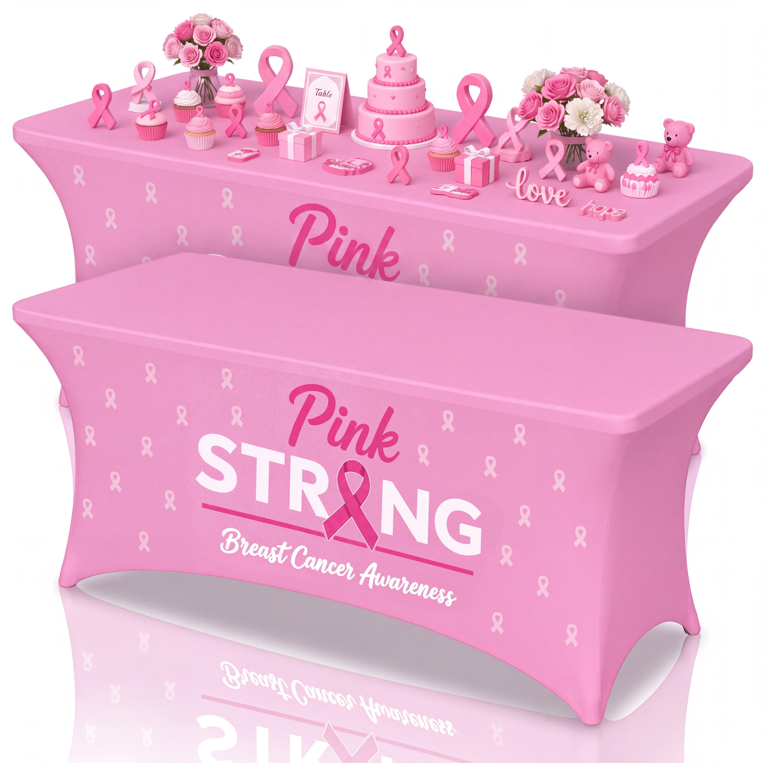 Moukeren 2 Pcs Breast Cancer Awareness Tablecloth 6 ft Pink Ribbon