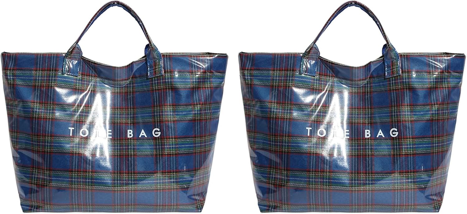 Christmas Tote Bags for Women Plaid Pvc Tote Bag Christmas Letters Print Tartan Handbags for Work Shopping