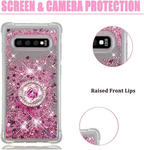 Miniatura 7 de Asuwish Funda de teléfono para Samsung Galaxy S10 Plus con protector de pantalla y soporte para anillo Bling Liquid Glitter Clear Hybrid Silicone