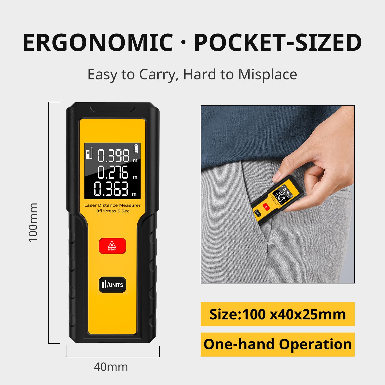 165ft Laser Distance Meters, Packet-Size Laser Measuring Tool — Amazon image 2