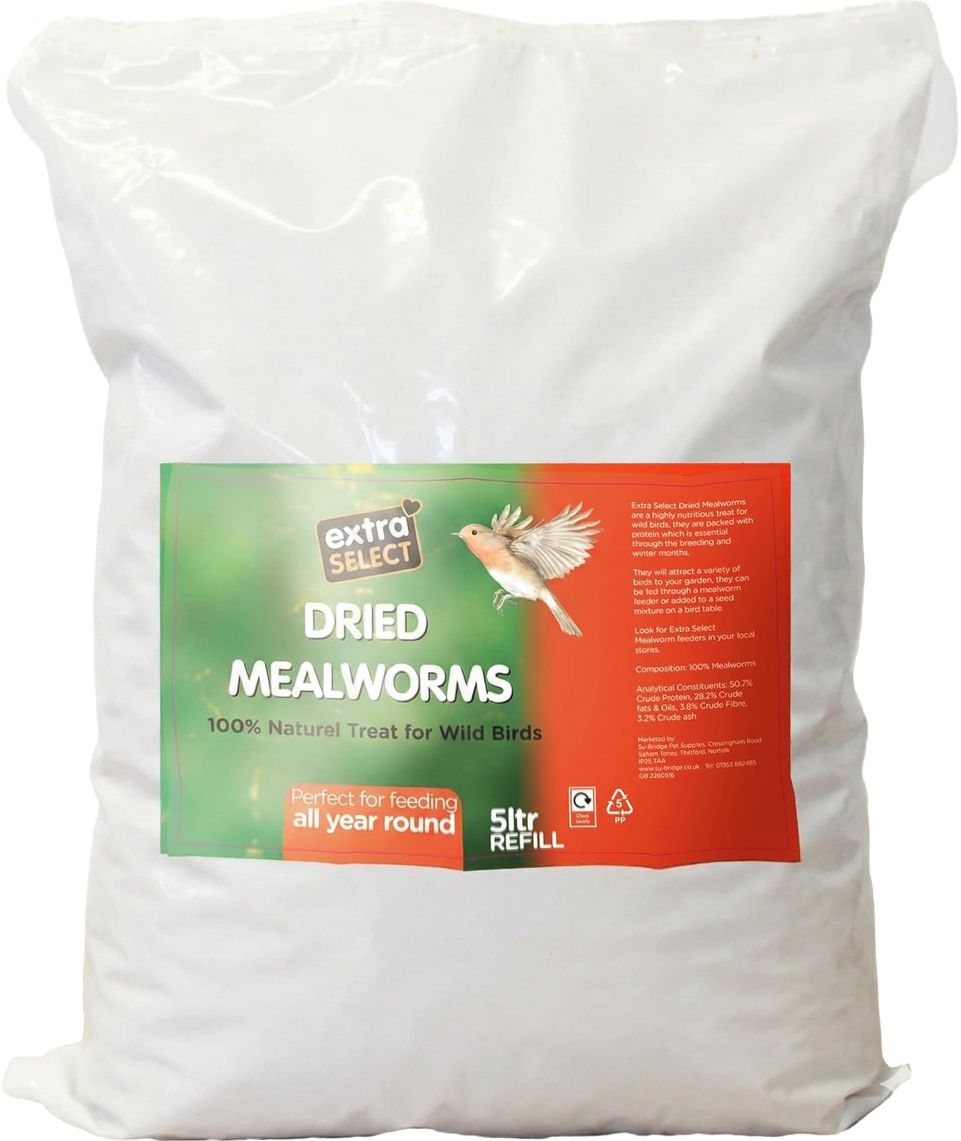 Extra Select Dried Mealworms for Wild Birds: Protein Rich Wild Bird Food for Robins to Swans - Meal Worms for Garden Birds - 800 gm Bag