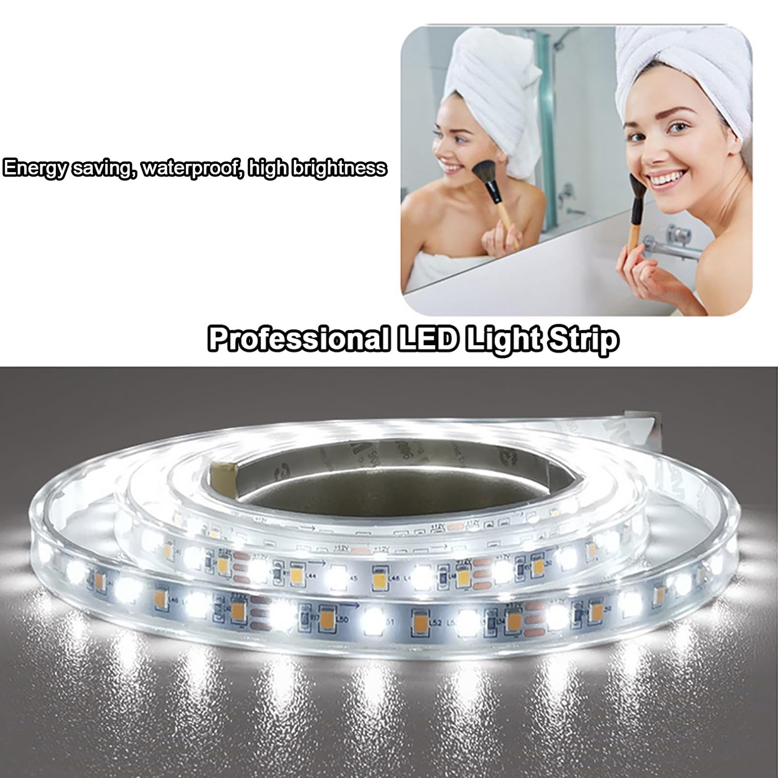 Lustro Kosmetyczne, Półokrądłf Lustro Łazienkowe z Oświetleniem Led do Montażu na ŚCianie, Ściemniane Lusterko do Makijażu 6000 K, 4000 K, 3000 K (Color : Warm light, Size : Dimmable+anti-fog)