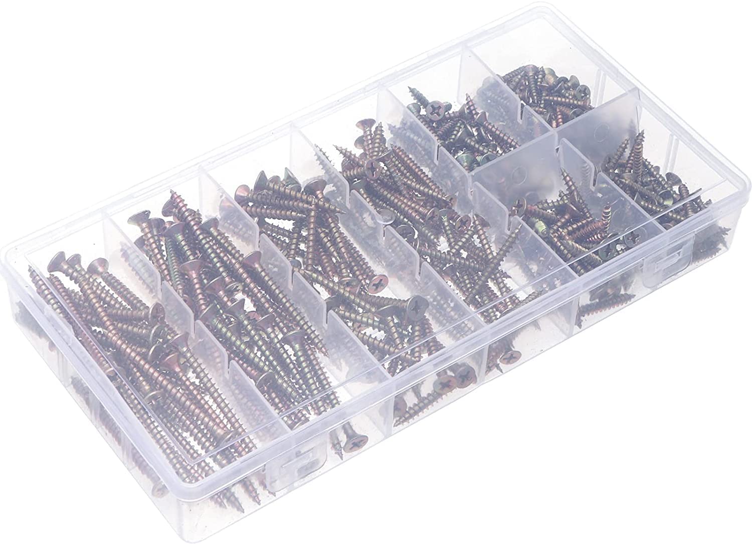BAtlam 332 Uds. En Caja, Clavos de Fibra de Zinc chapados en Color, Tornillos de carpintería autorroscantes Cruzados avellanados, combinación de M3-M4