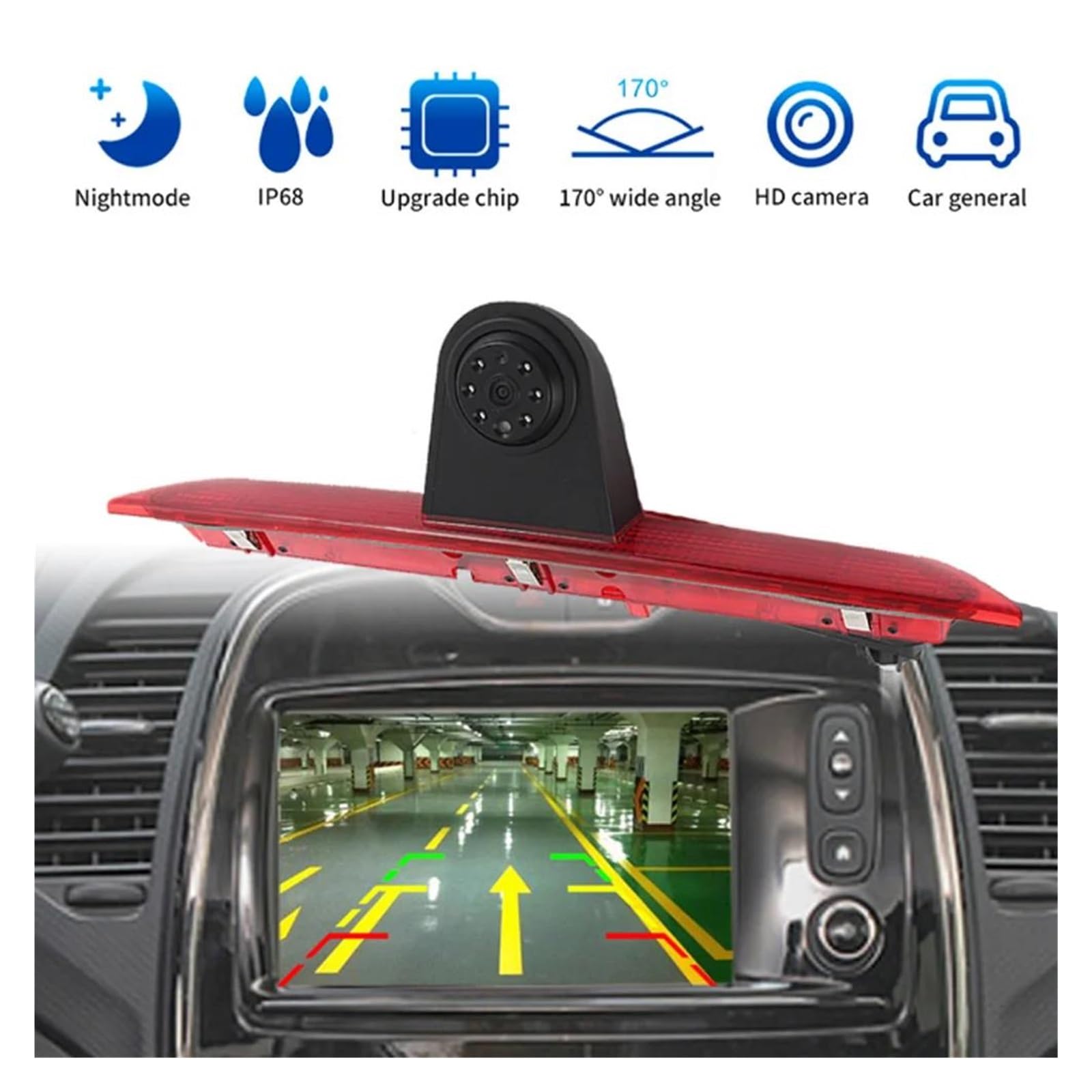 Retrocamera Per Ford Per Transit Van, Telecamera retromarcia con luce freno telecamera di parcheggio+monitor da 7''con guida per visione notturna infrarossi Retrocamera Auto(A)