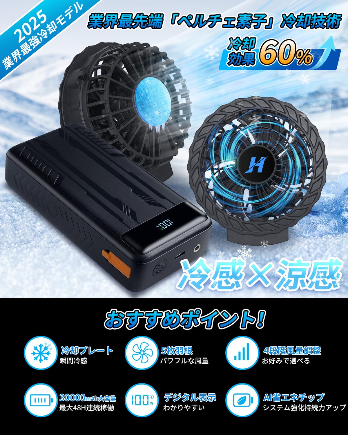 空調作業服 ペルチェファンバッテリーセット2025「冷+涼」新形態＆冷却