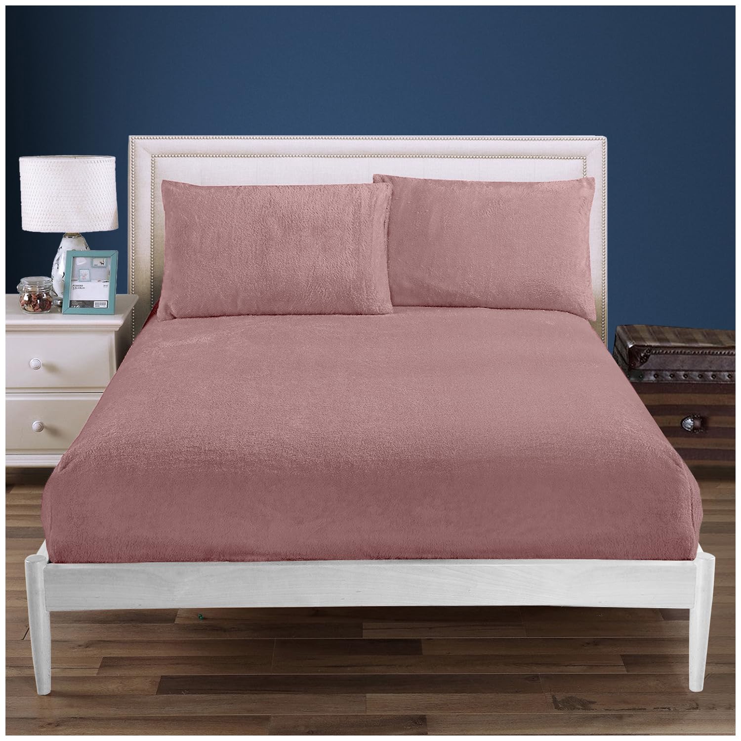 100% Polyester Super King Bottom Sheet, Warm & Cozy Teddy Bear Fleece Fitted Sheet, Easycare Soft Fur Snuggly and Thermal Bedsheet, Easycare Fluffy Warm Bedding, Pink
