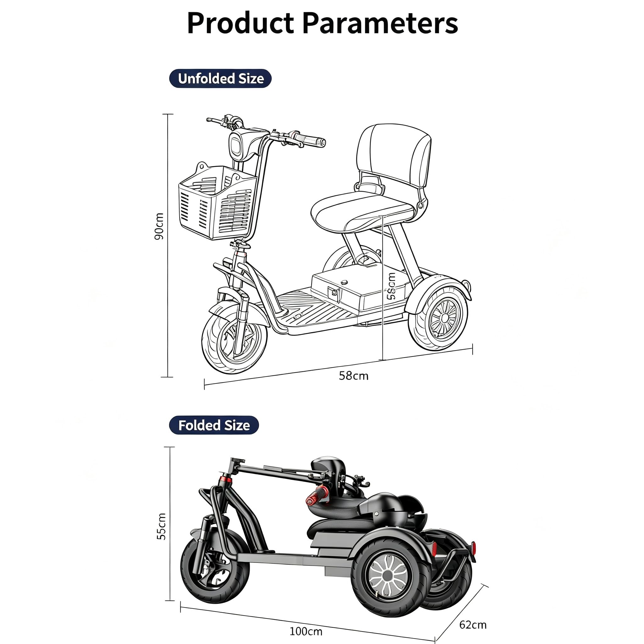 Scooter de movilidad de 3 ruedas-Scooter Electrico Discapacitados Plegable