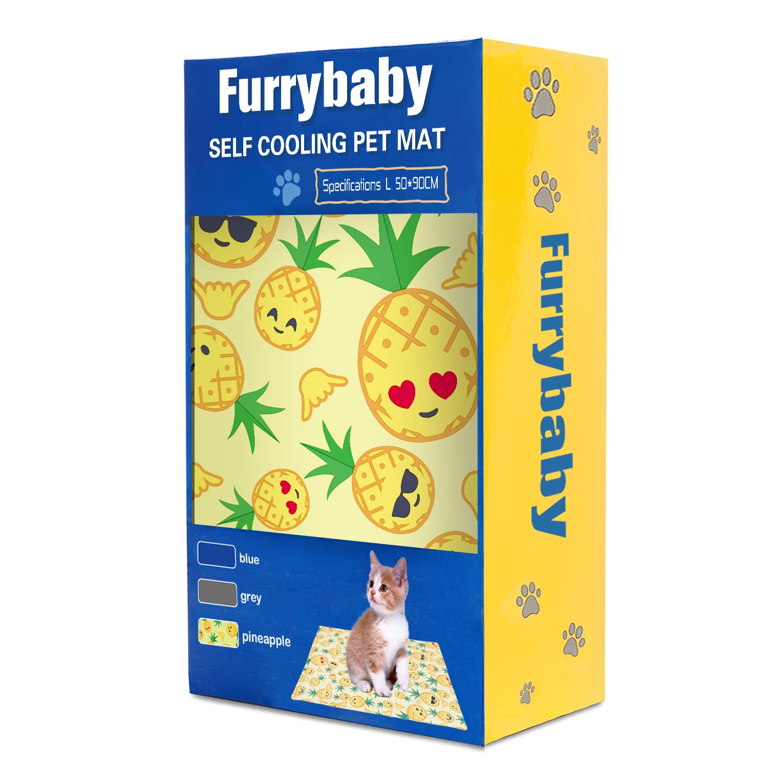Furrybaby Dog Cooling Mat, Pet Cool Bed Dog Mat, Self-Cooling Pad Non-Toxic Cool Gel Bed, No Need to Refrigerate, for Indoors Outdoors Car Summer Use (Yellow, Large 50x90cm)
