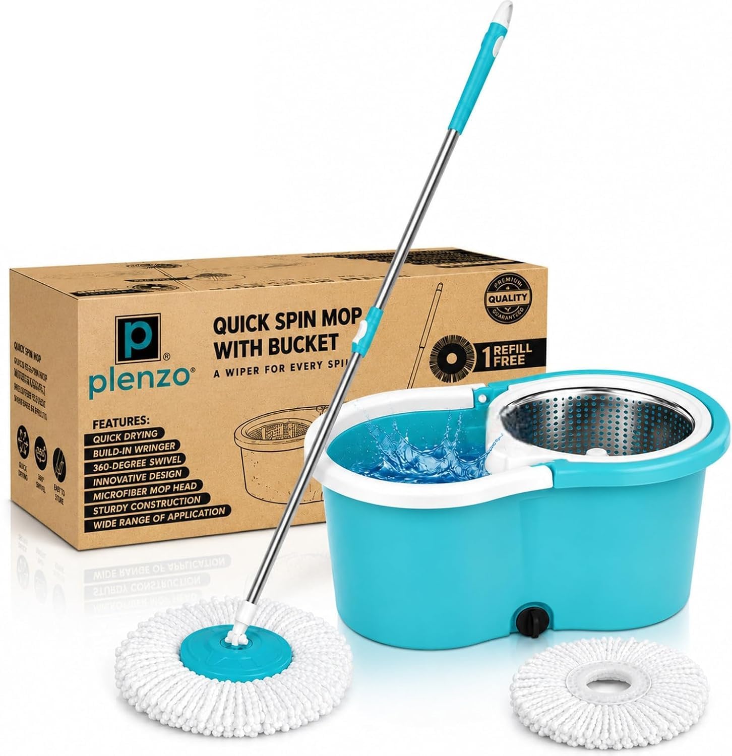360° Spin Mop Bucket Set with Stainless Steel Handle & Microfiber Mop Mop Set (Multicolor)-image-41
