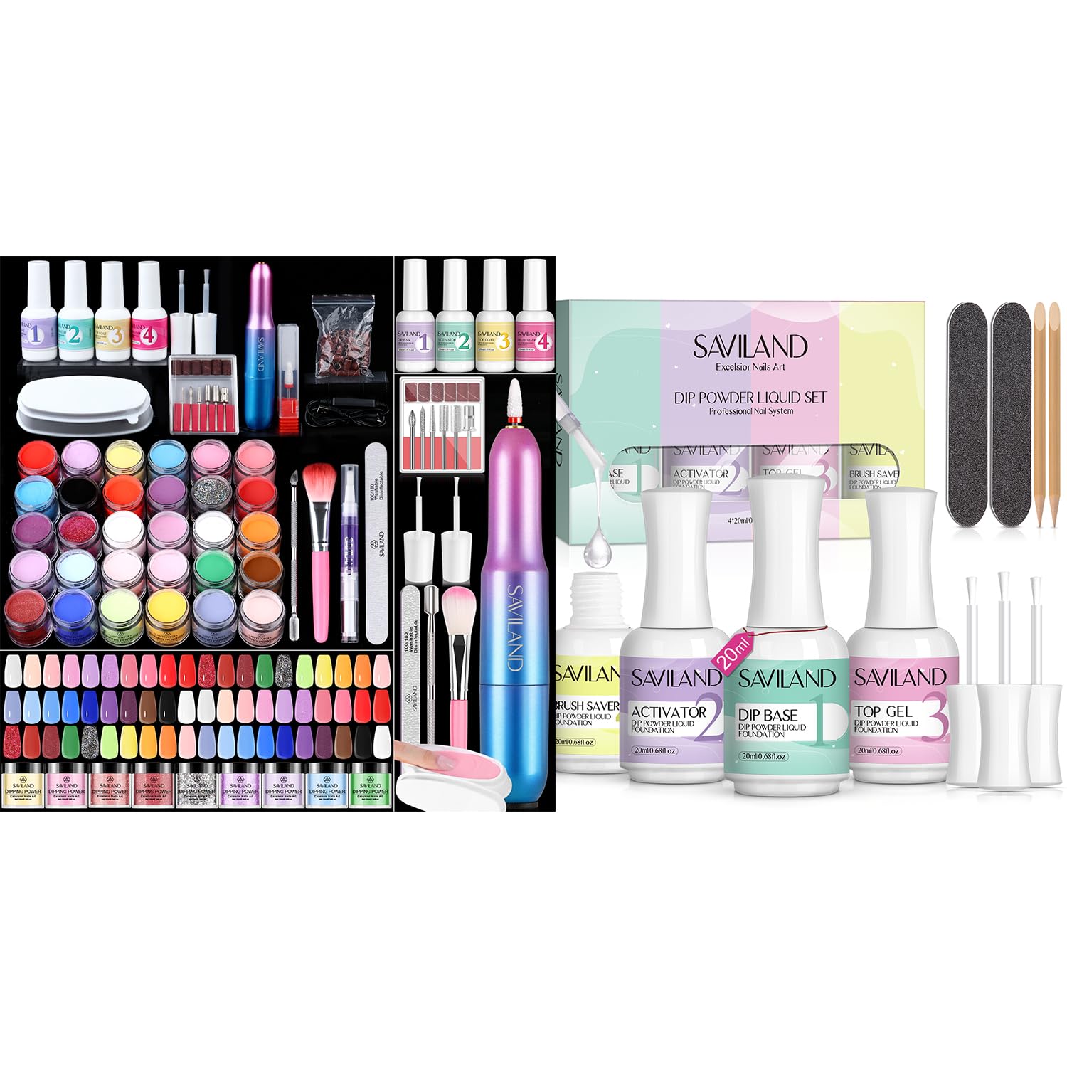 SAVILAND Dip Powder Nail Kit with Drill & Dip Powder Liquid Set