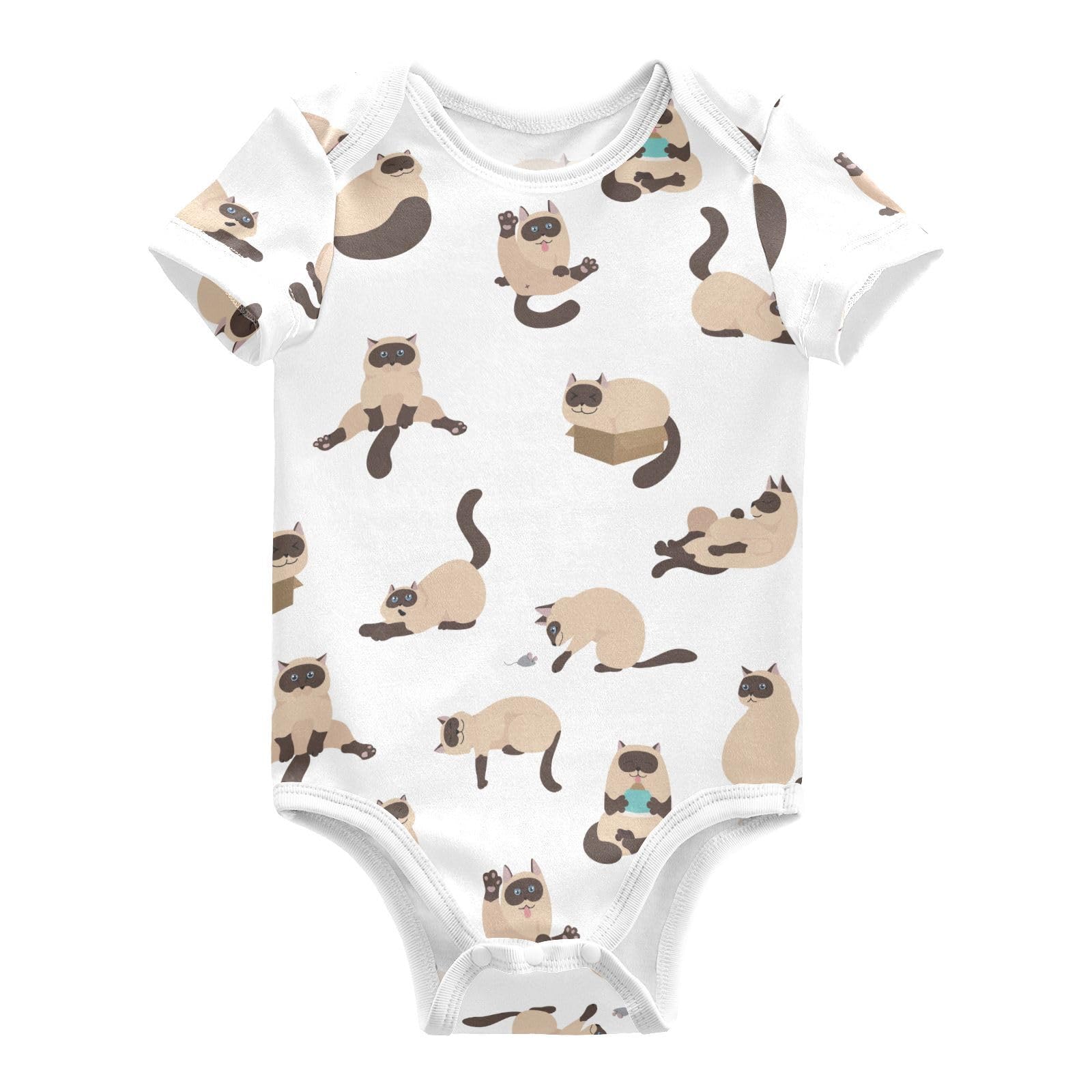 vvfelixl Baby Girls' Bodysuits Siamese Colorpoint Cats Short Sleeve Cotton Baby Boy Clothes for 0-3 Months