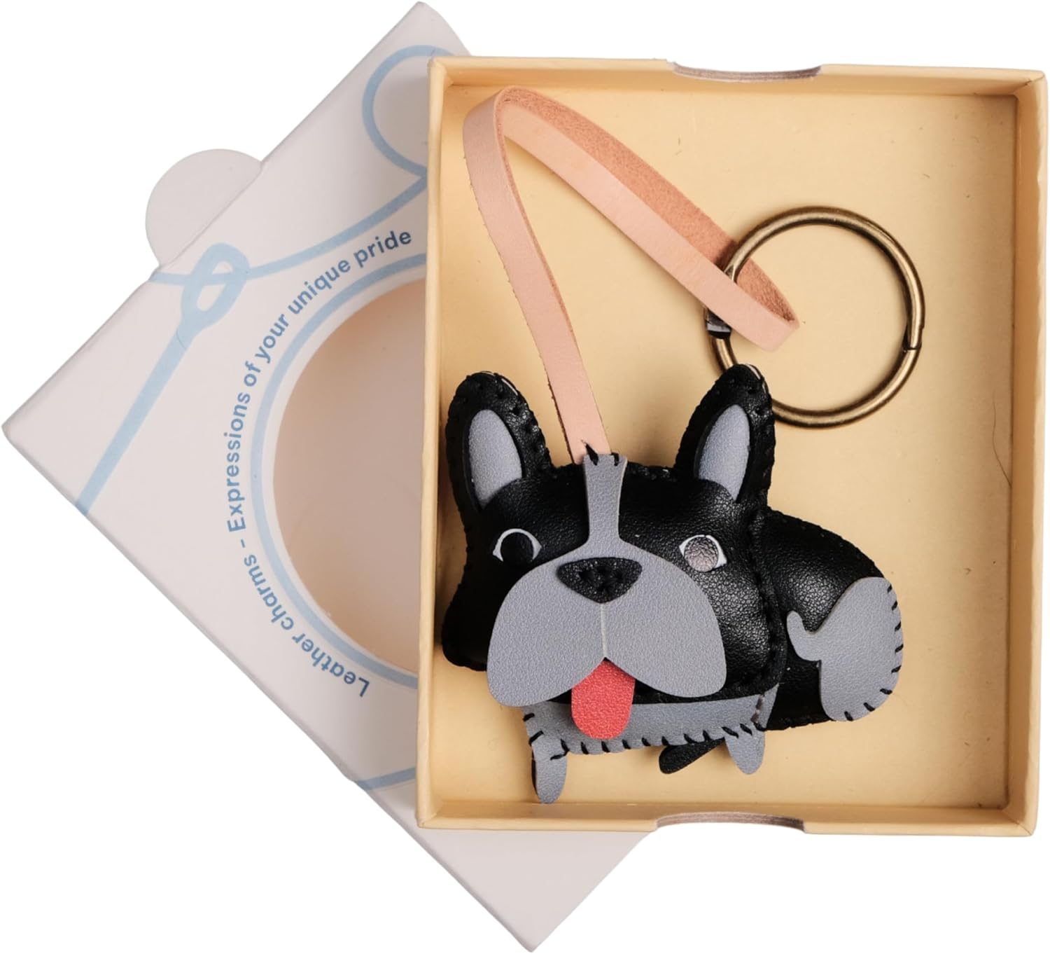 Cute Dog Vegan Leather Charm Keychain - Hand-Sewn Bag Charm for Car, Backpack Decoration, Gift for Women Men Kids - Image 3