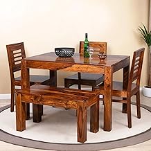 MAMTA DECORATION Sheesham Wood 4 Seater Dining Table Set with 3 Chairs and 1 Bench | Multipurpose Wooden Dining Furniture for Home, Dining Room, Living Room, Hotels, and Office (Natural Teak Finish)