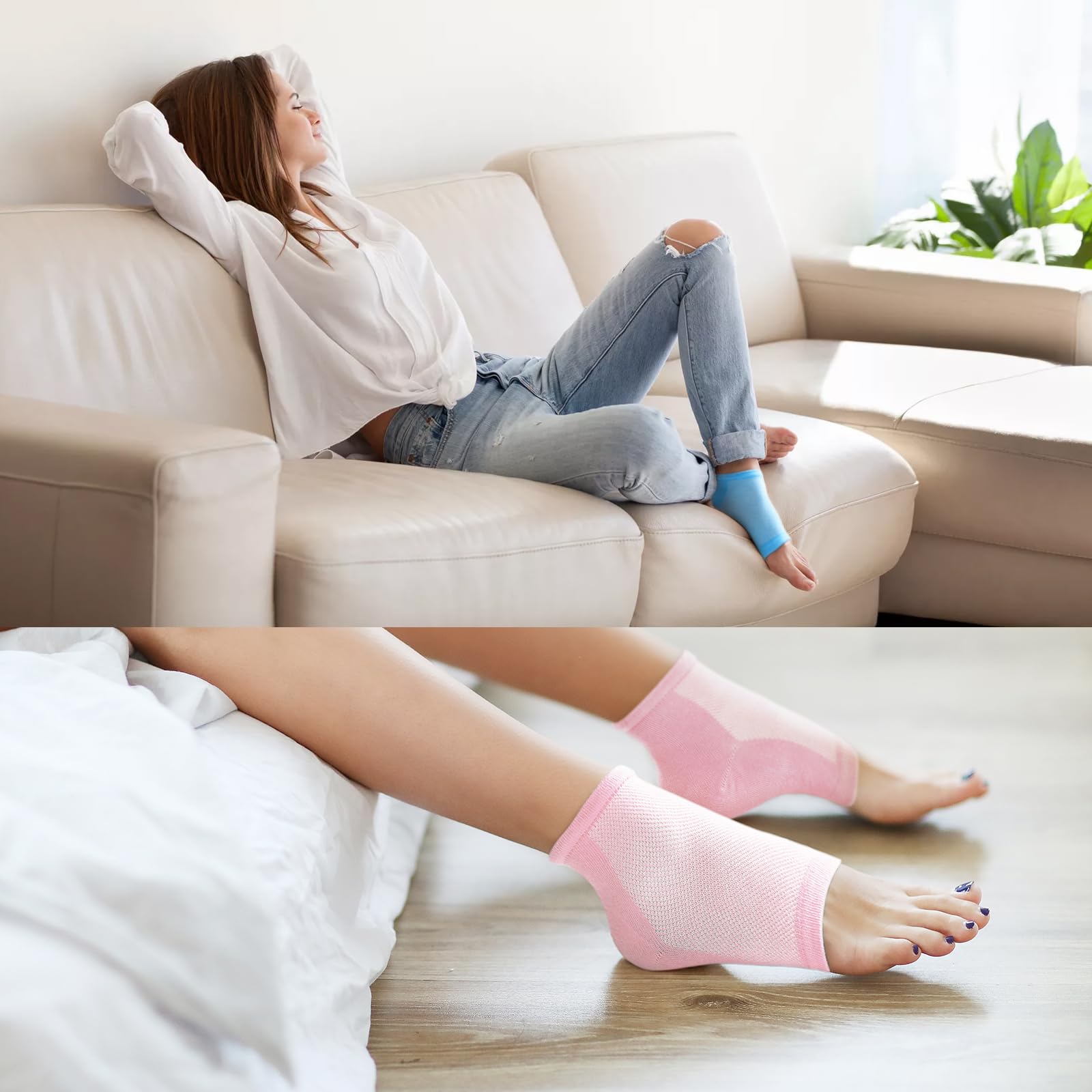 Calcetines hidratantes para el tratamiento de talones agrietados - Promifun 2 pares de calcetines hidratantes para pies secos y agrietados - Reparación de talones agrietados - Calcetines para mujeres