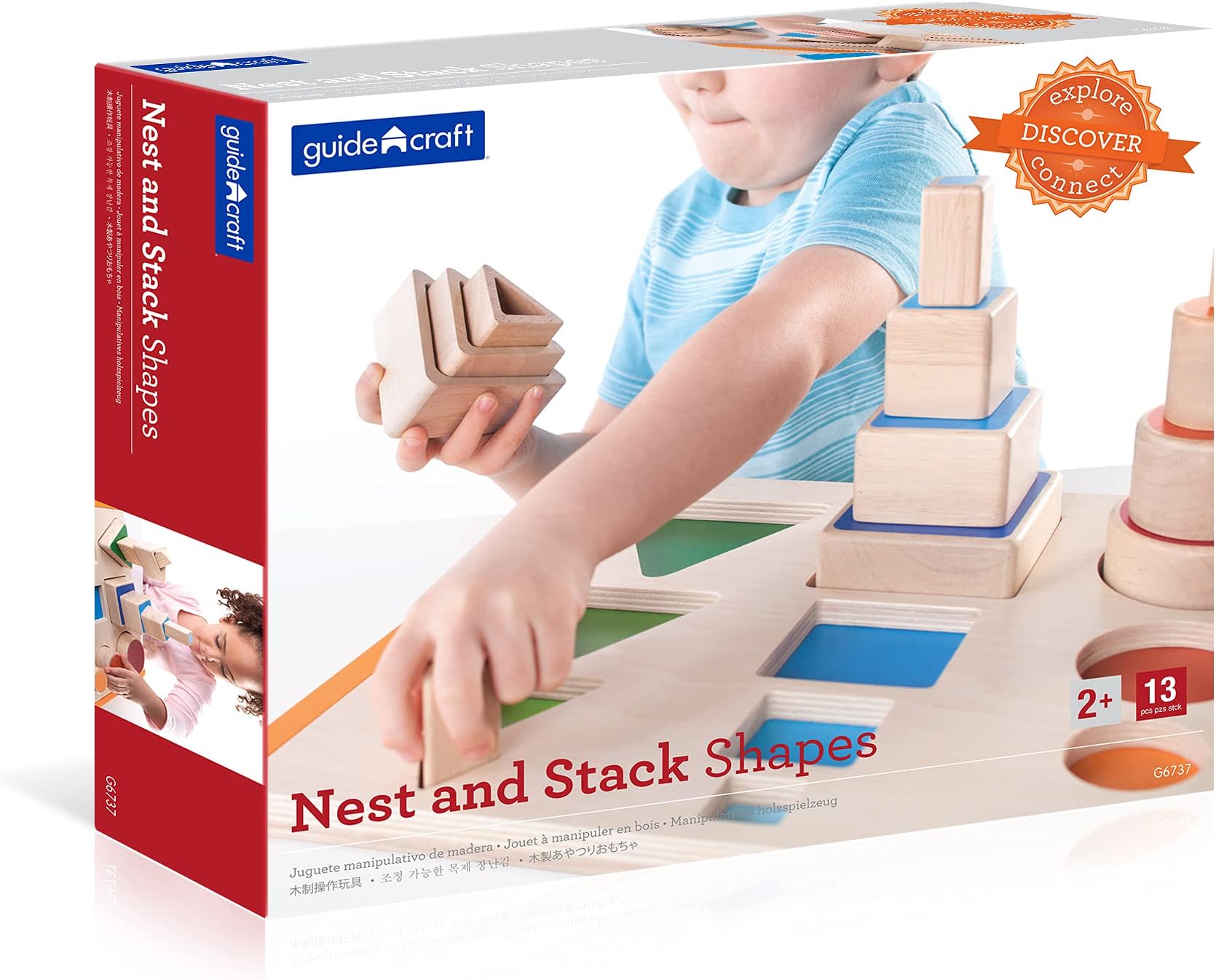 Guidecraft Nest and Stack Shapes, Educational and Learning Toys for Kids, Matching and Sorting Set for Toddlers
