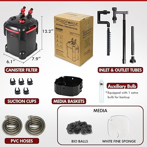 Miniatura 5 de Filtro de recipiente de 172 GPH, filtro externo para acuario, máquina de limpieza de circulación de agua ultra silenciosa con medios para peceras y