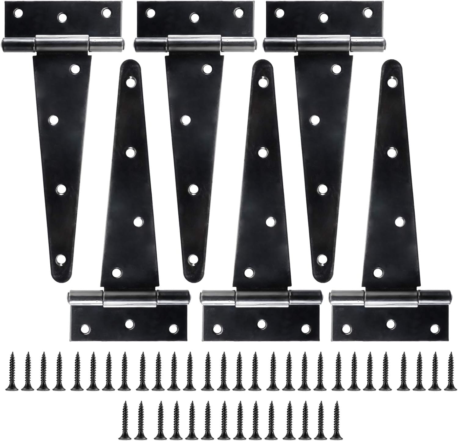 Yaegoo T Hinge Tee Hinge 6 PCS T-Strap Heavy Duty Shed Door Hinges, Black Gate Strap Hinges for Wooden Fences, Yard, Barn, Wrought Rustproof (8 Inch)