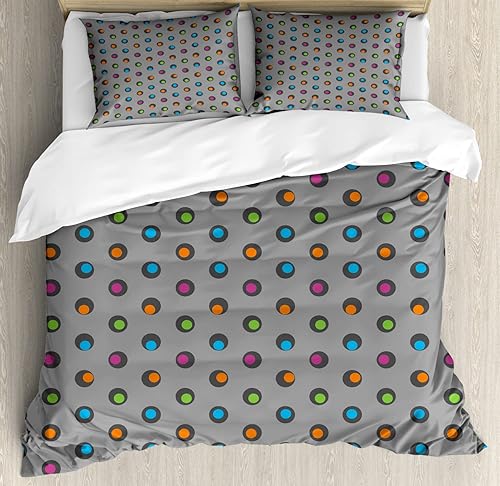 Miniatura 73 de Ambesonne Synthwave Duvet Cover Set, Abstract Halftone Inspired Dos with Colorful Retro Zigzags Graphic, Decorative 3 Piece Bedding Set with 2