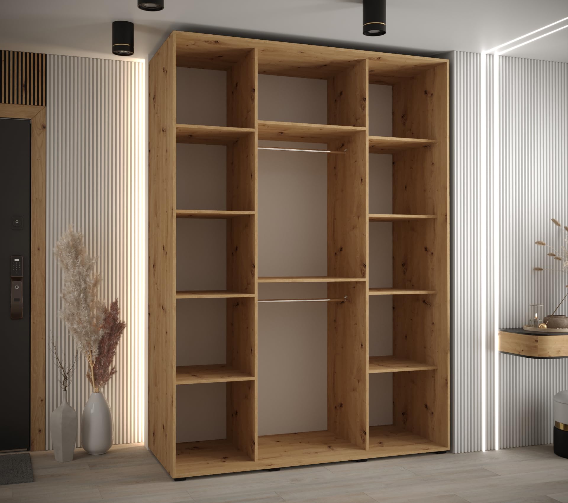 ABIKSMEBLE Lanko 1 Armoire à Trois Portes Coulissantes avec Barre, Étagères - Moderne Armoire de Rangement pour Chambre, Salon - 235,2x180x60 cm - Artisan Artisan Noir