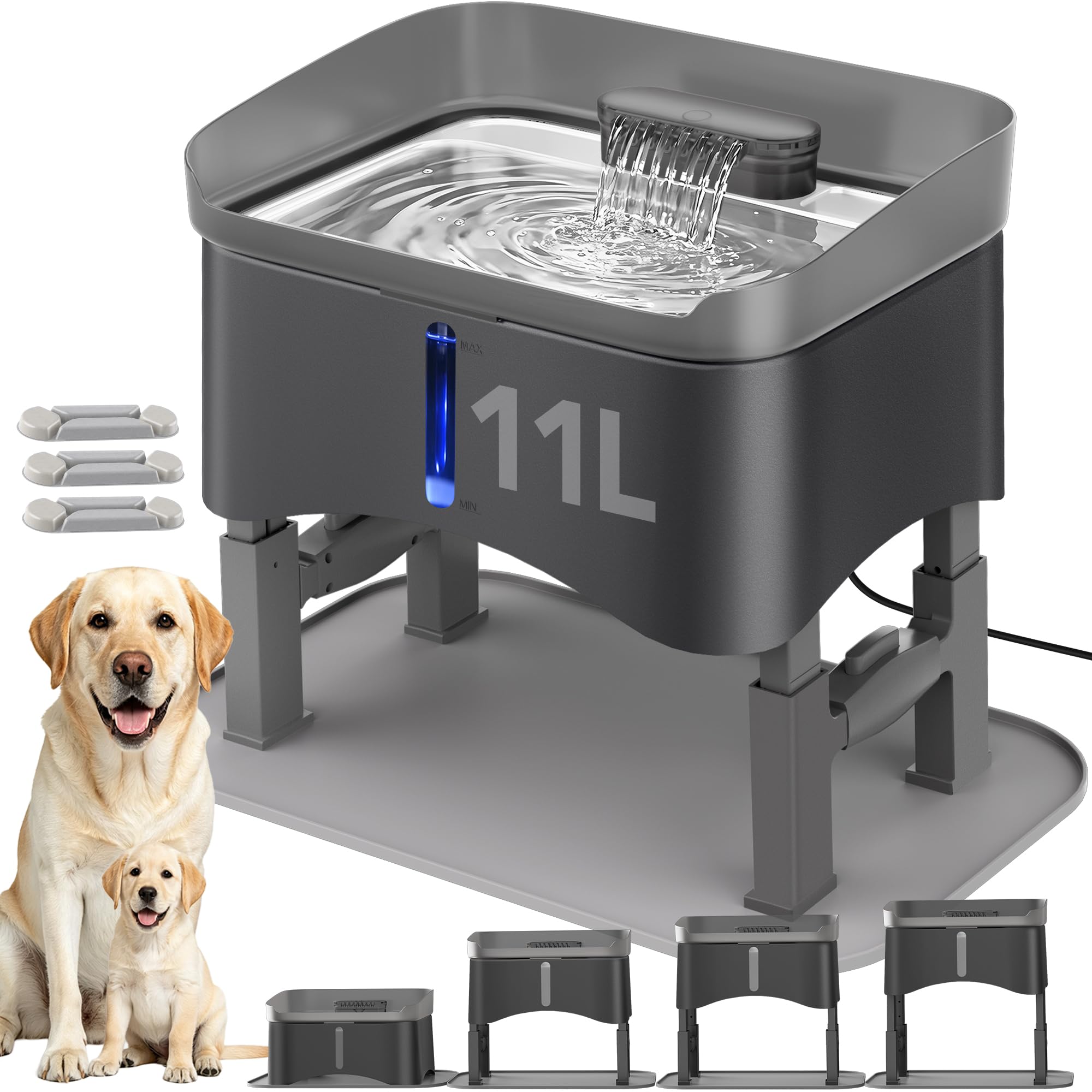 Photo 1 of Twinsing 11L Dog Water Fountain, Adjustable Height, Grey