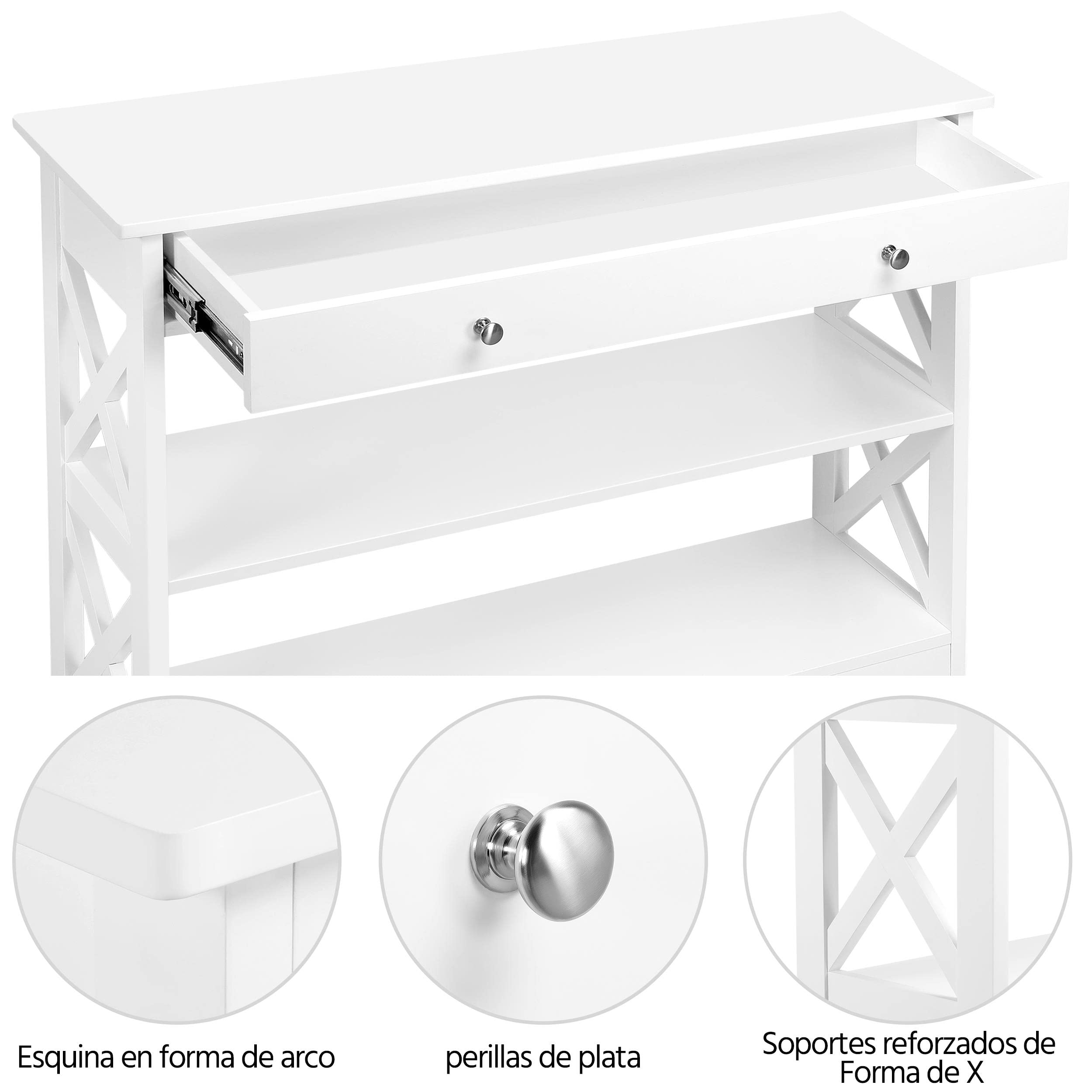 Yaheetech Mesa Consola Recibidor Mueble de Entrada Estrecha Clásica con Cajon Grande Mesa Auxiliar para Pasillo Comedor Blanco 100x30x80cm