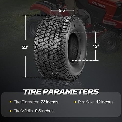 Miniatura 3 de TUFFIOM Juego de 2 neumáticos para cortacésped de 23 x 9.50-12, neumáticos de césped 4PR para césped y jardín para tractor de jardín, cortacésped,