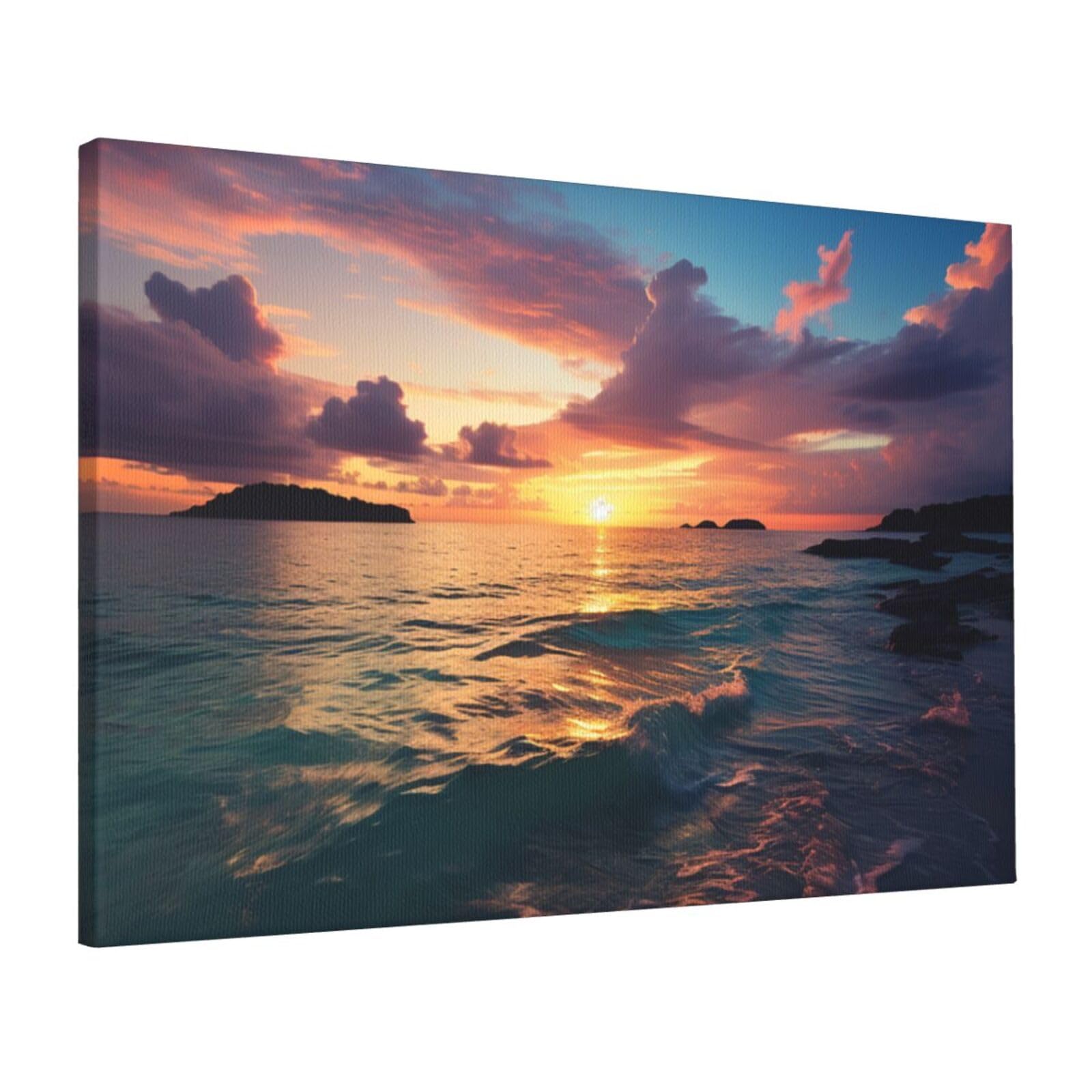 FodPand Canvas Wall Art for Living Room Wall Decor 16"x24" Modern Artwork Painting Pictures Hanging Canvas Prints Ocean And Sunset Aesthetic Wall Art for Bedroom Bathroom Office Wallart Decor