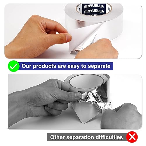 Miniatura 5 de Binyuellr Cinta de papel de aluminio  2 pulgadas x 164 pies, cinta HVAC cinta de metal plateado para conductos, cinta adhesiva resistente para