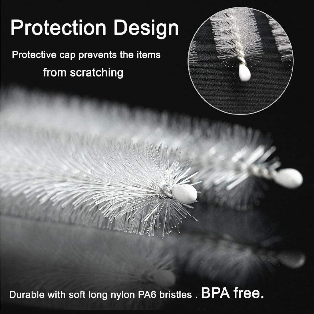 Kit De 10 Brosses De Nettoyage Pour Tubes Et Bouteilles – Poils Nylon, Tige Acier – Diamètres 3 à 24 Mm – Longueur 21 Cm