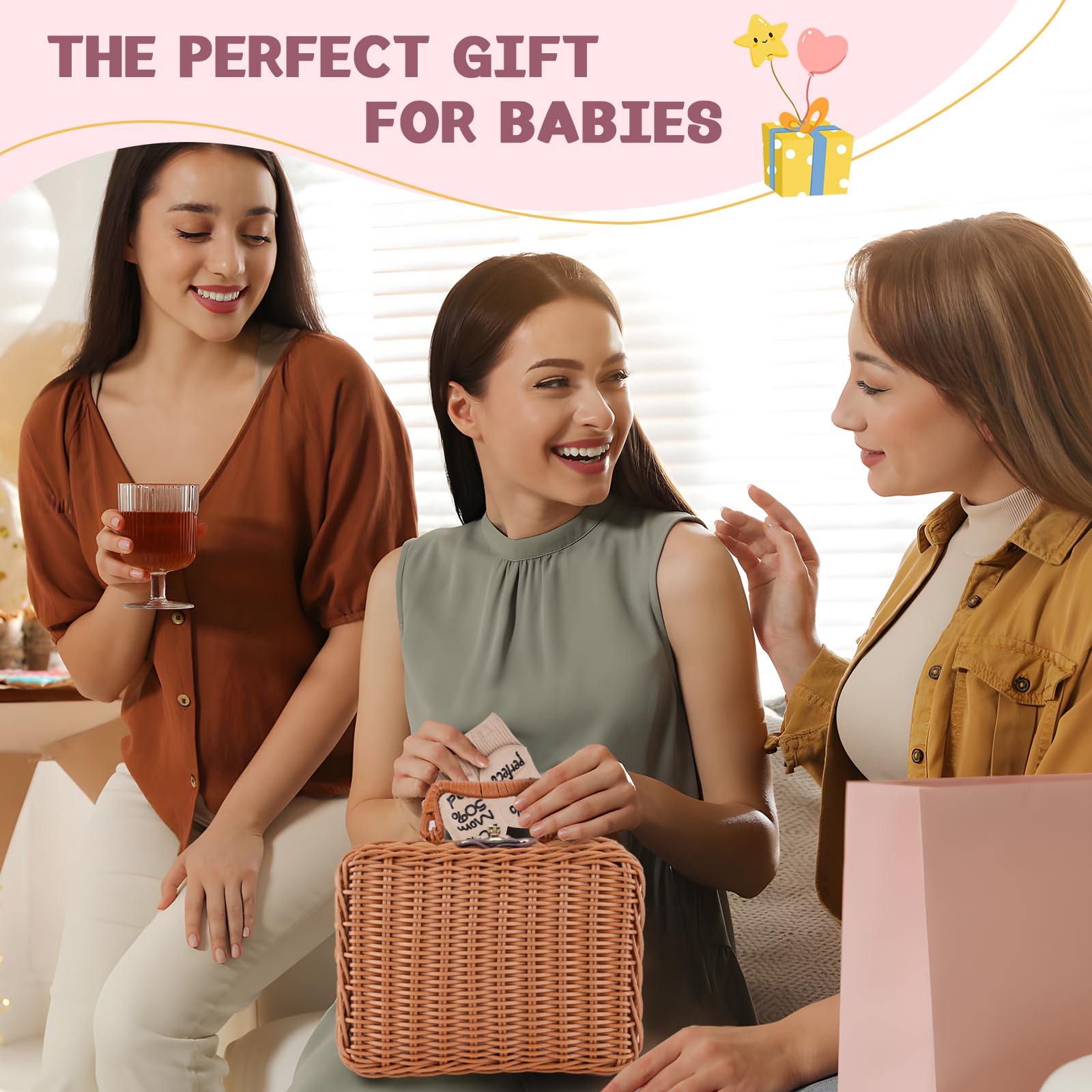 Set regalo per neonati alla nascita – 7 in 1 regalo per neonati per maschietto & femminuccia con coperta, spugna, sonaglio in legno, bavaglino, calzini e scatola dei ricordi – regali per neonati alla