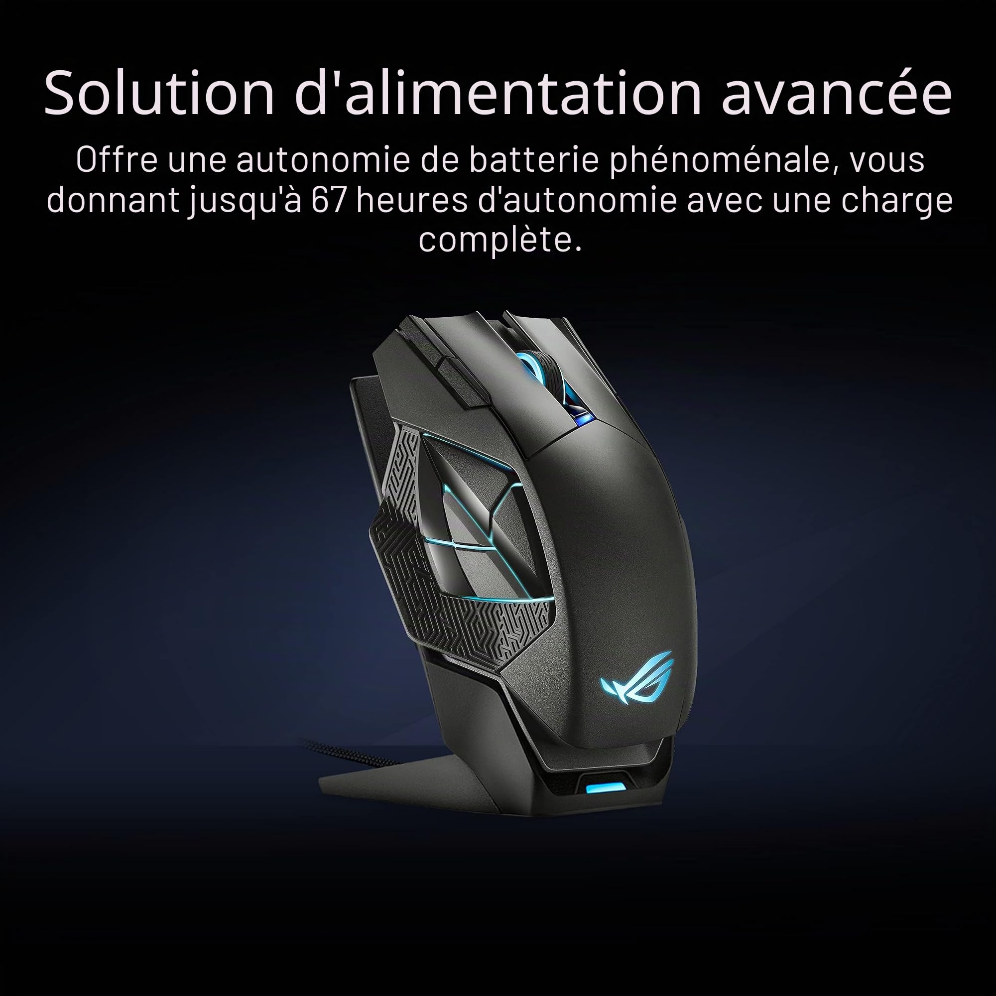 ASUS ROG Spatha X Souris de jeu sans fil (support de charge magnétique, 12 boutons programmables, 19 000 DPI, prises de commutation à chaud push-fit, micro-commutateurs ROG, paracorde ROG et éclairage