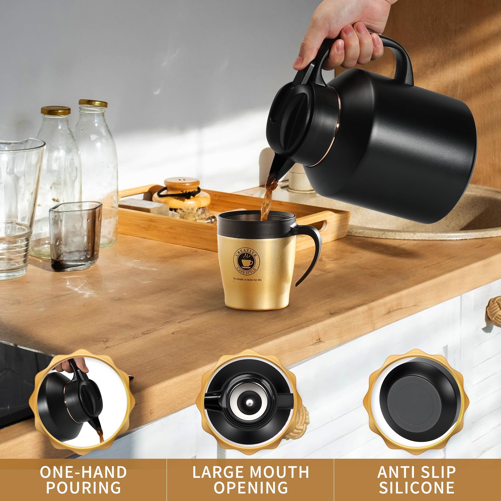 Olerd 2L Stainless Steel Thermal Coffee Carafe - Double-Wall Vacuum Insulated Jug For Hot And Cold Drinks