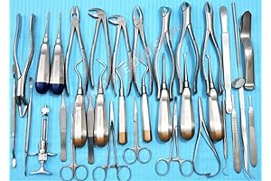 74PCS Dental Forceps Extracting Healing Elevators Scalers Tweezers Kit