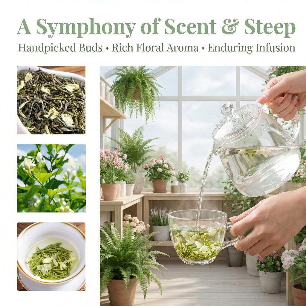 Tè Verde Al Gelsomino 250g × 2 | Tè Verde in Foglie Sciolte Di Qualità Premium 17,64oz | Ricco Aroma Floreale, Gusto Morbido | Per Sé Stessi O Per Donare