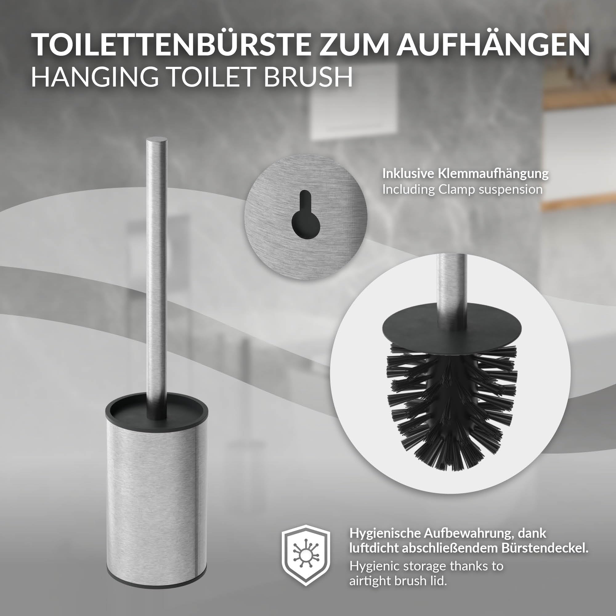 LuxeBath Unterputz-Schrankmodul aus Edelstahl für die Klobürstengarnitur, Silber, 60x20x14 cm, Badezimmerschrank mit Toilettenpapierhalter, Einbauschrank mit Toilettenbürste, WC Wandnische befliesbar