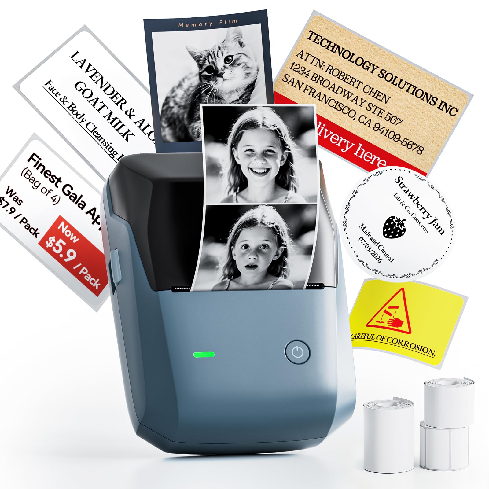 NIIMBOT B1Pro Label Maker, 300DPI HD Label Printer with 3 Roll Label, Blue