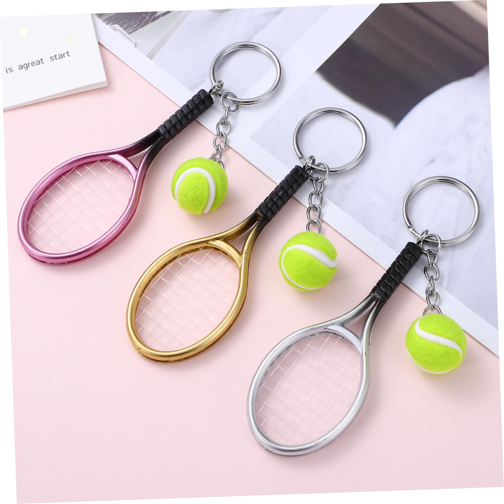 15pezzi Portachiavi Tema Tennis Con Racchetta e Pallina Creativo Per Amanti Dello Sport Accessori Per Zaini e Souvenir Decorativi