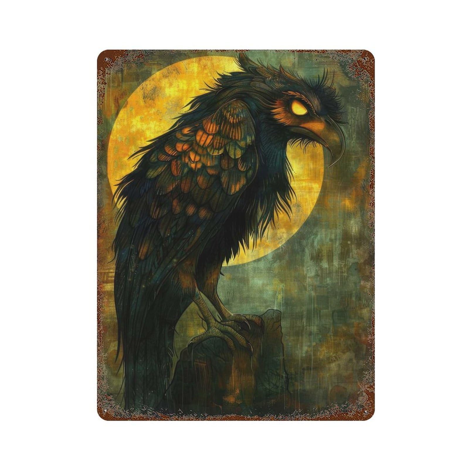 Rustic Tin Plaque Ravens Glow 15.7"x11.8", Retro Wall Decor for Shed, Workshop And Garage Wall Decor