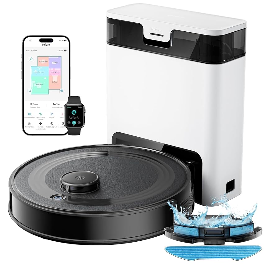 LEFANT M2S Pro Robot Aspirapolvere Lavapavimenti Con Mappatura, 10000Pa, 240 Minuti, Navigazione Laser dToF, Evitamento Ostacoli PSD, Controllo APP/Alexa, Pulizia Personalizzata, Nero