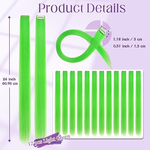 Miniatura 9 de Extensiones de cabello de colores, 12 piezas de 20 pulgadas, extensiones de cabello con clip de color azul T, arco iris, para fiesta, largo,