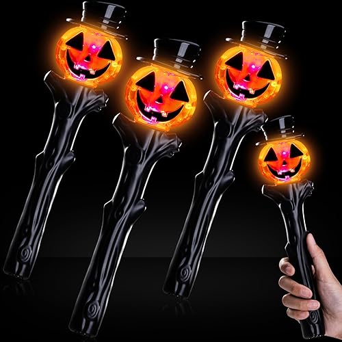 Liliful 4 piezas de calabaza de Halloween luz LED varita intermitente Jack O Lantern Light Up Toys Halloween calabaza varita juguete con efectos de