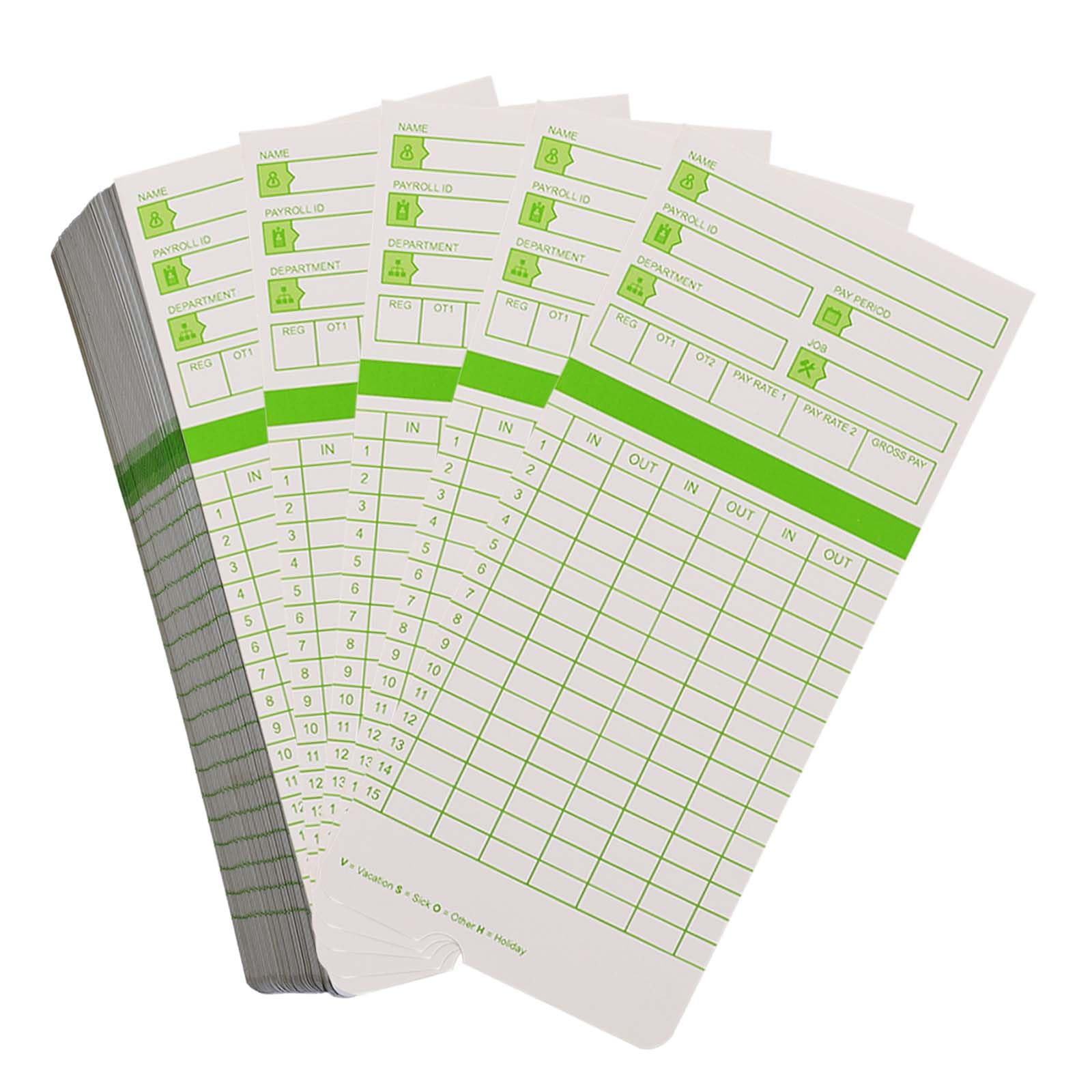 200PCS Time Cards for Employees, 2-Sided, Monthly Time Cards for HN3000, 3 3/8" x 7 3/8", Green