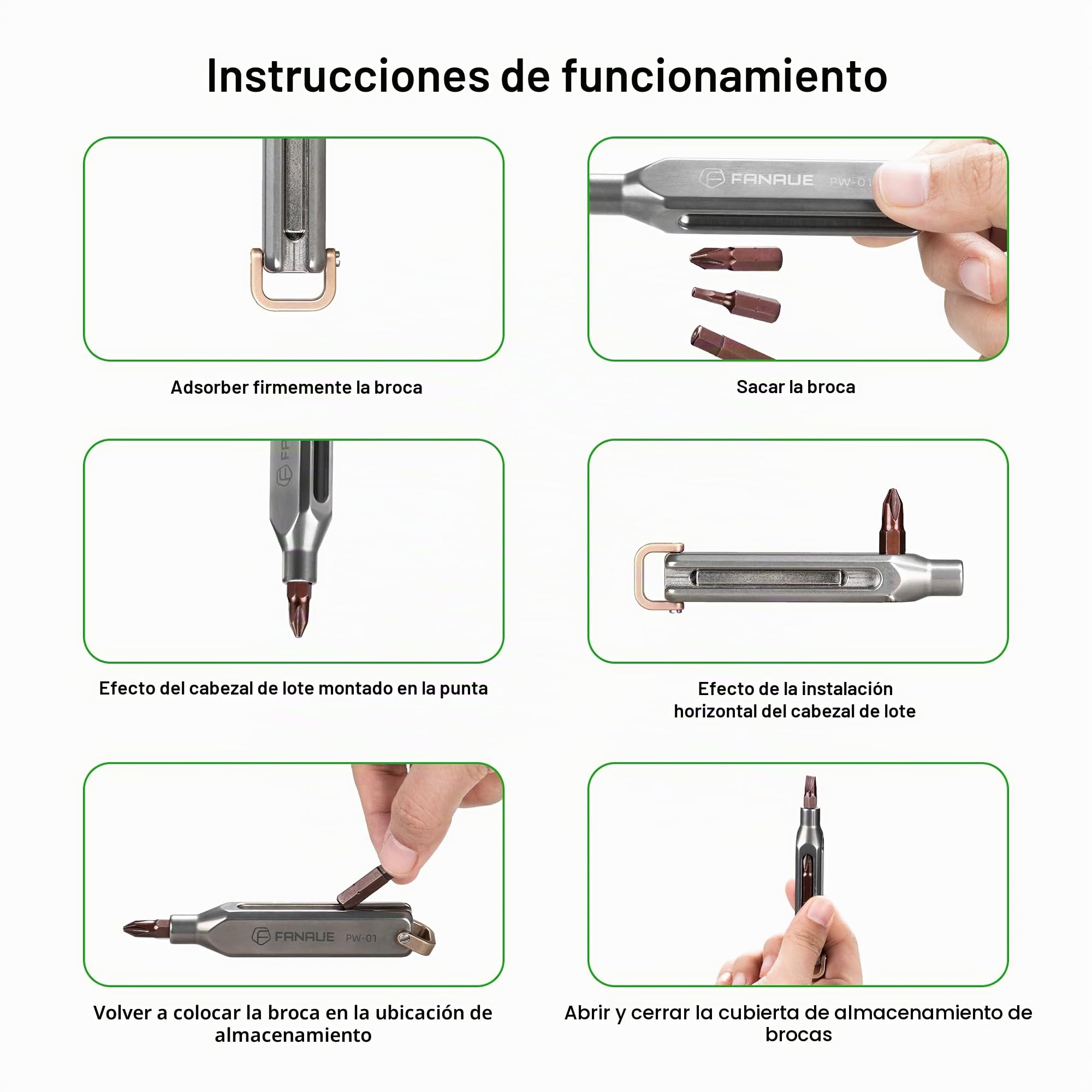 FANAUE Destornillador de bolsillo pequeño EDC de titanio con múltiples bits, kit profesional de herramientas de reparación magnéticas, juego de destornilladores de precisión mini 10 en 1, herramienta