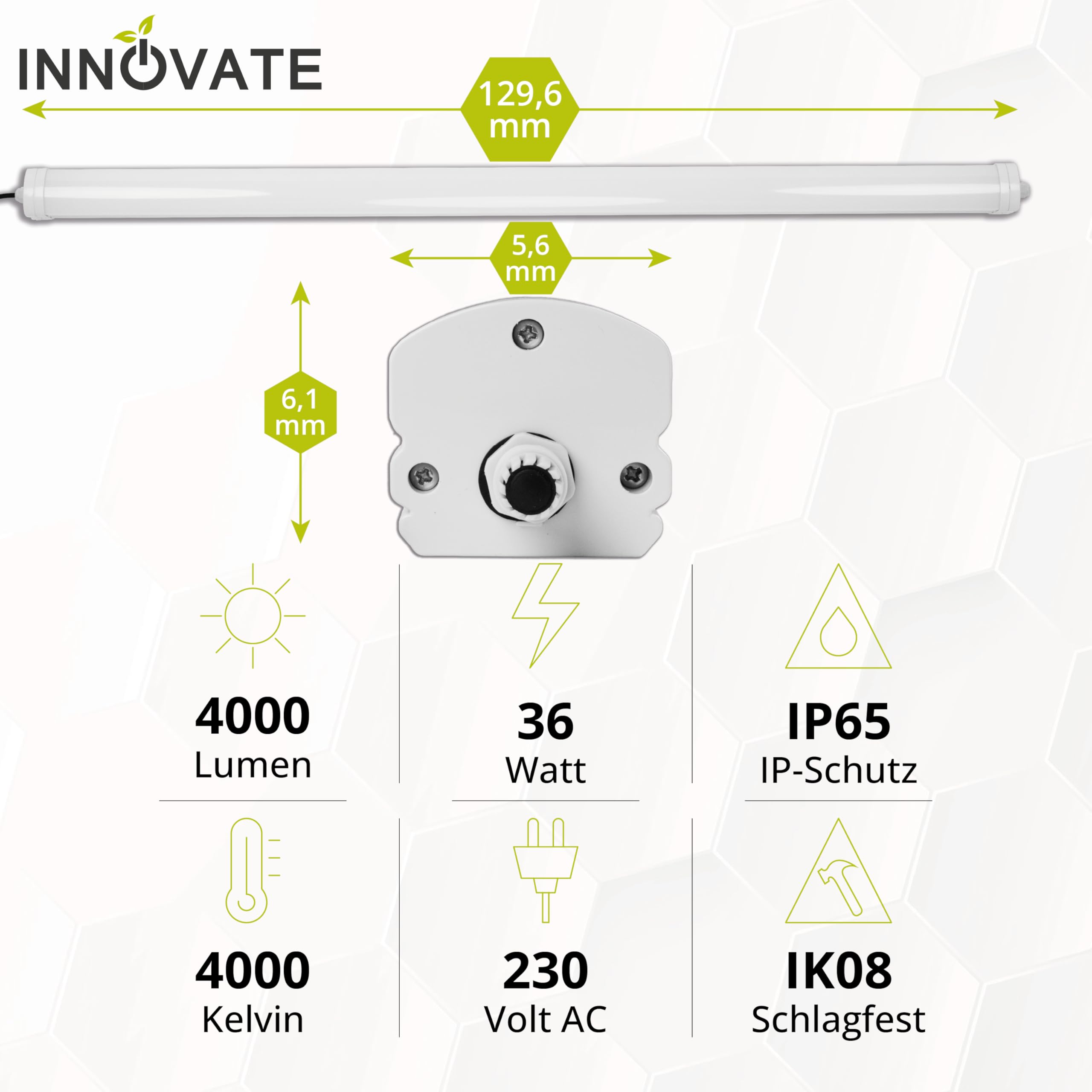 INNOVATE LED Feuchtraumleuchte mit Bewegungsmelder 130 cm 1 Stück [36W IP65 IK08 4000K 4000lm] Werkstattlampe Kellerlampe LED Deckenleuchte mit Bewegungsmelder Werkstatt Garage I Unterbauleuchte Küche