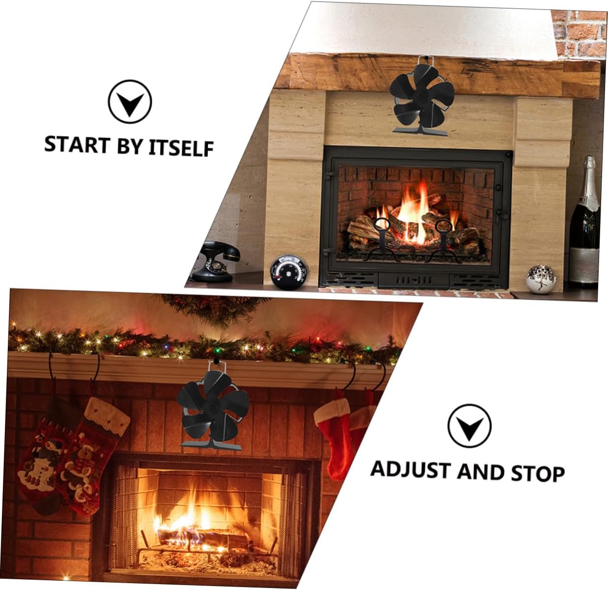 ABOOFAN Mini 5-blade Heat Powered Stove Fan, Silent Black Thermal Fireplace Air Fan for Residential Wood Stove Heating