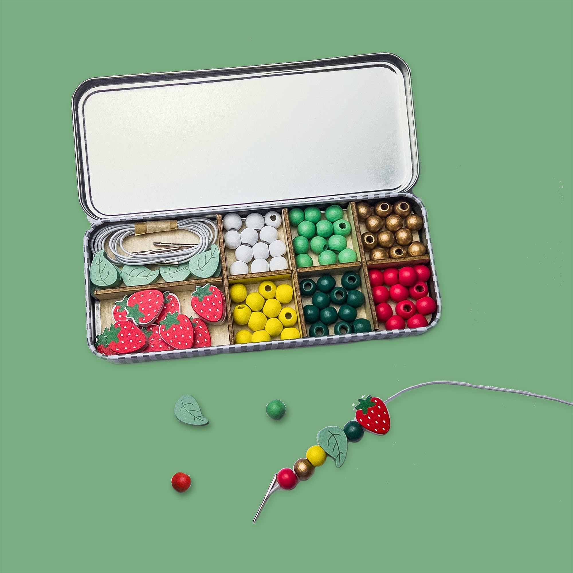 Cotton Twist Strawberry Kids Bracelet Making Craft Kit - Children Creative Beading Jewellery Designing Diy Play Set With Tin - Suitable For 3-8 Years
