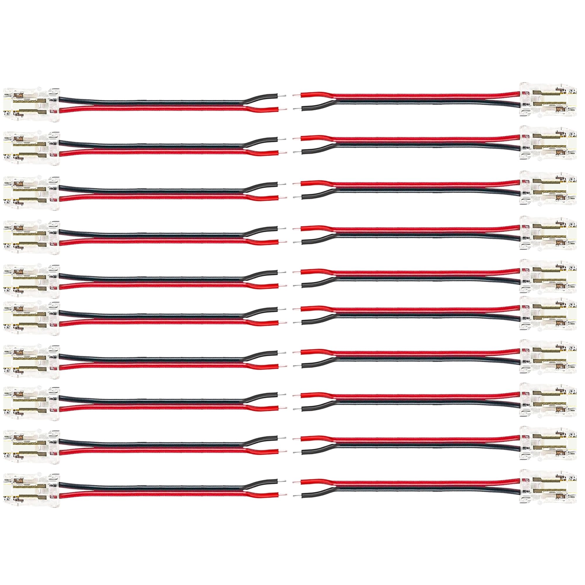 Clearhill 8mm 2Pin 20 Packs Press-in Assembly COB Led Strip Connectors,Ultra Slim,Strip to Wire Connectors + 10cm Cable for Single Color 5V/12V/24V Light Strips,Transparent Terminal,Safe Connection