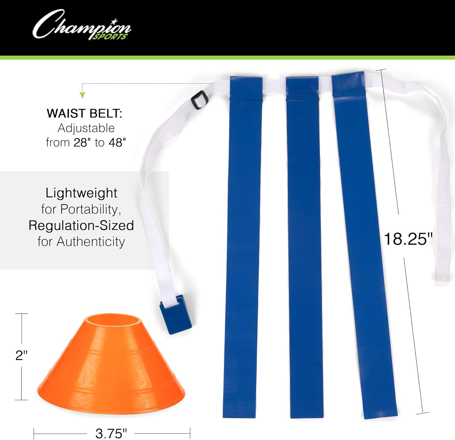 Champion Sports Quick Release Flag Football Set – Durable Belt, 3 Detachable Flags & Adjustable Fit (25”-50”)